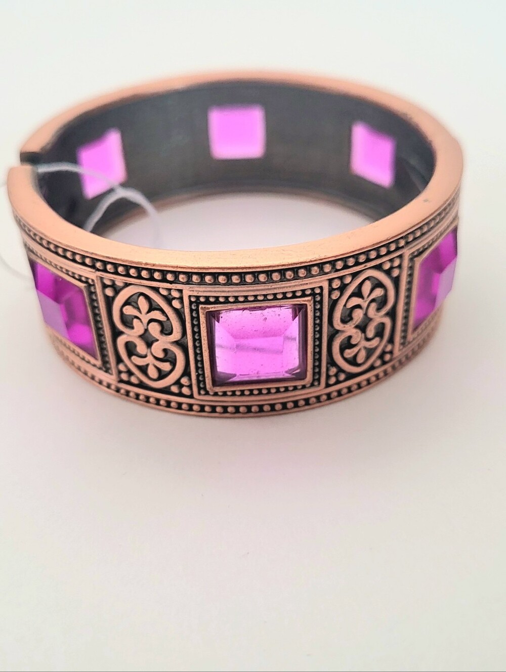 Vintage-Inspired Purple Faux Amethyst Gemstone Bangle Bracelet